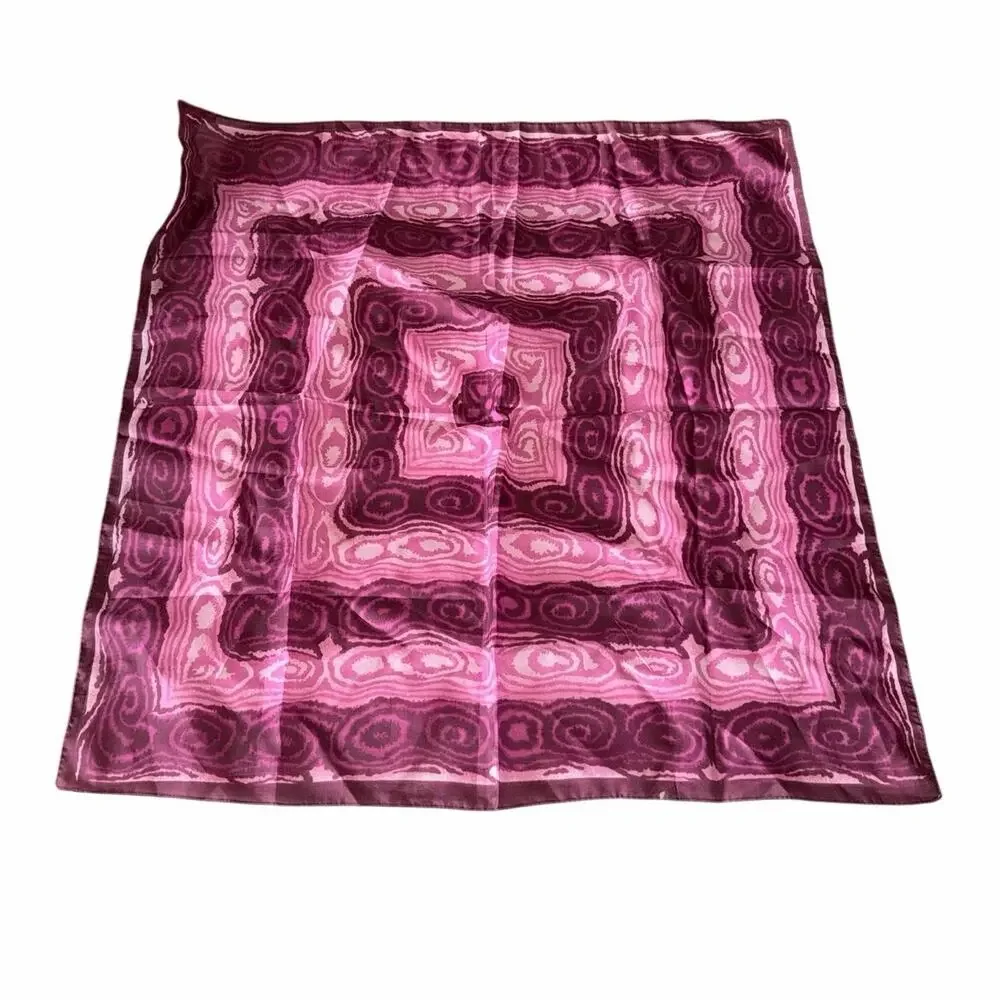 Vintage Pink Burgundy Op Art Geometric Square Scarf Mod wood grain Marbled Print